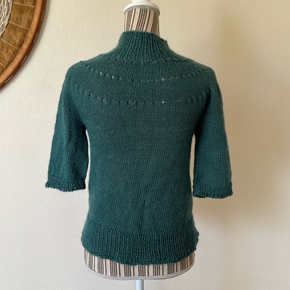 Hand knitted Short sleeve Angora Sweater Blue Women's M - Picture 8 of 8